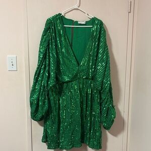ASOS Curve Shimmering Green Long Sleeve Dress